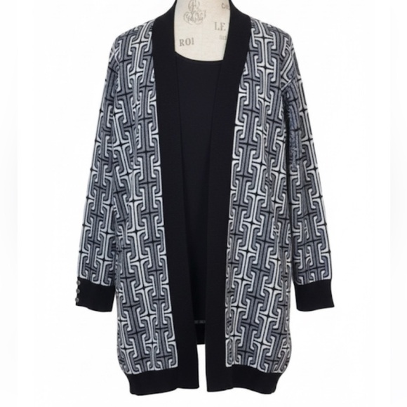 Anne Klein Sweaters - Anne Klein Black/White Print Cardigan Sweater With Tank Size XL EUC!